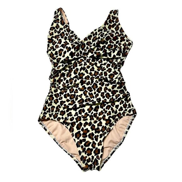 Kona Sol Cheetah Print One Piece Swimsuit Leopard Print Bathing Suit Bow Back - Picture 1 of 6
